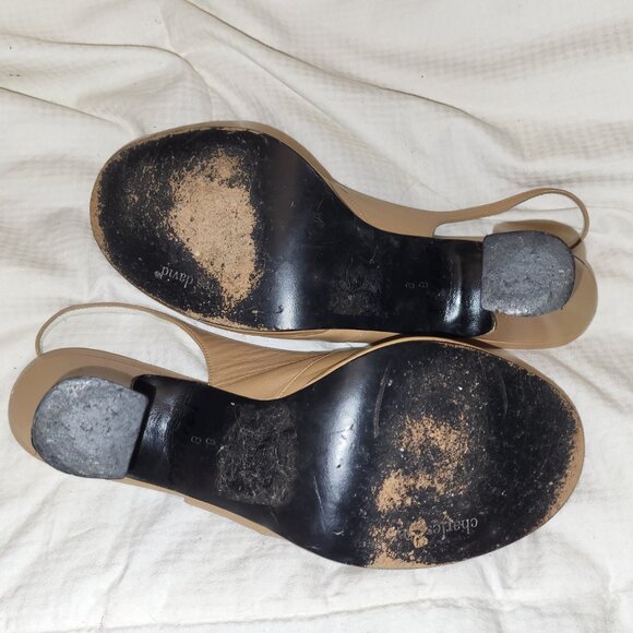 Vintage Charles David 1940s Inspired Beige Pinup Peep-toe Sling Platform Heels 8 - Picture 7 of 8